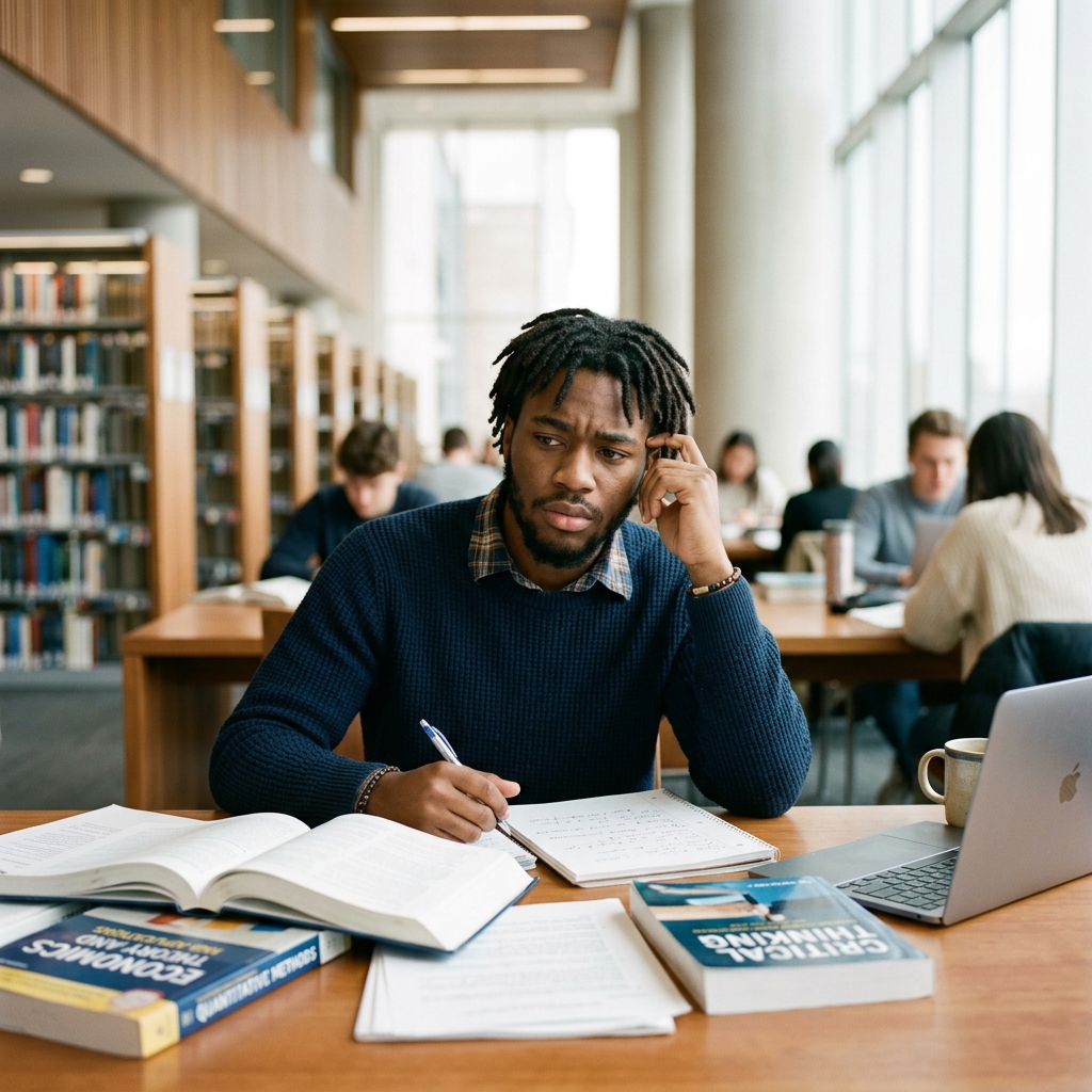 Étudiant en réflexion sur son orientation